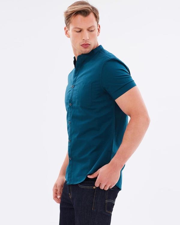 Teal Oxford Grandad Collar Shirt